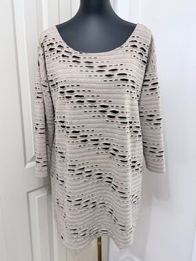 R. Rouge Distressed Knit Tunic Top Beige Cutout Slouchy Oversized